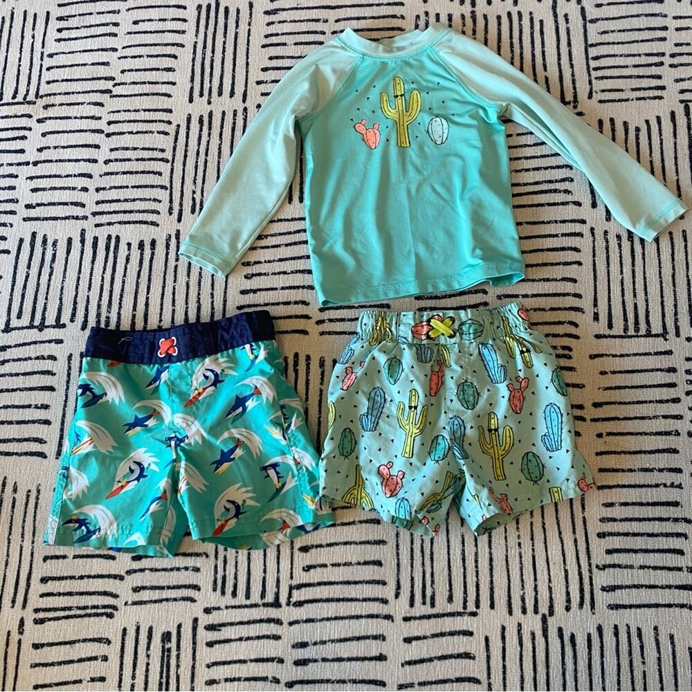 Cat & Jack Green and Blue Rashguard Swim Set 2T